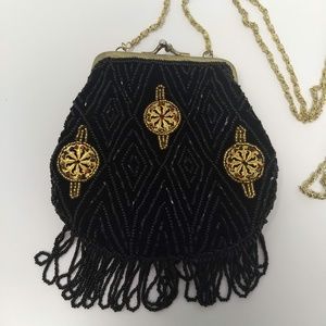 VINTAGE LA REGALE EVENING BAG BLACK BEADED VELVET